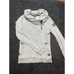 Wanakome Hoodie Pullover Womens S Gray Cowl Neck Leather Accents